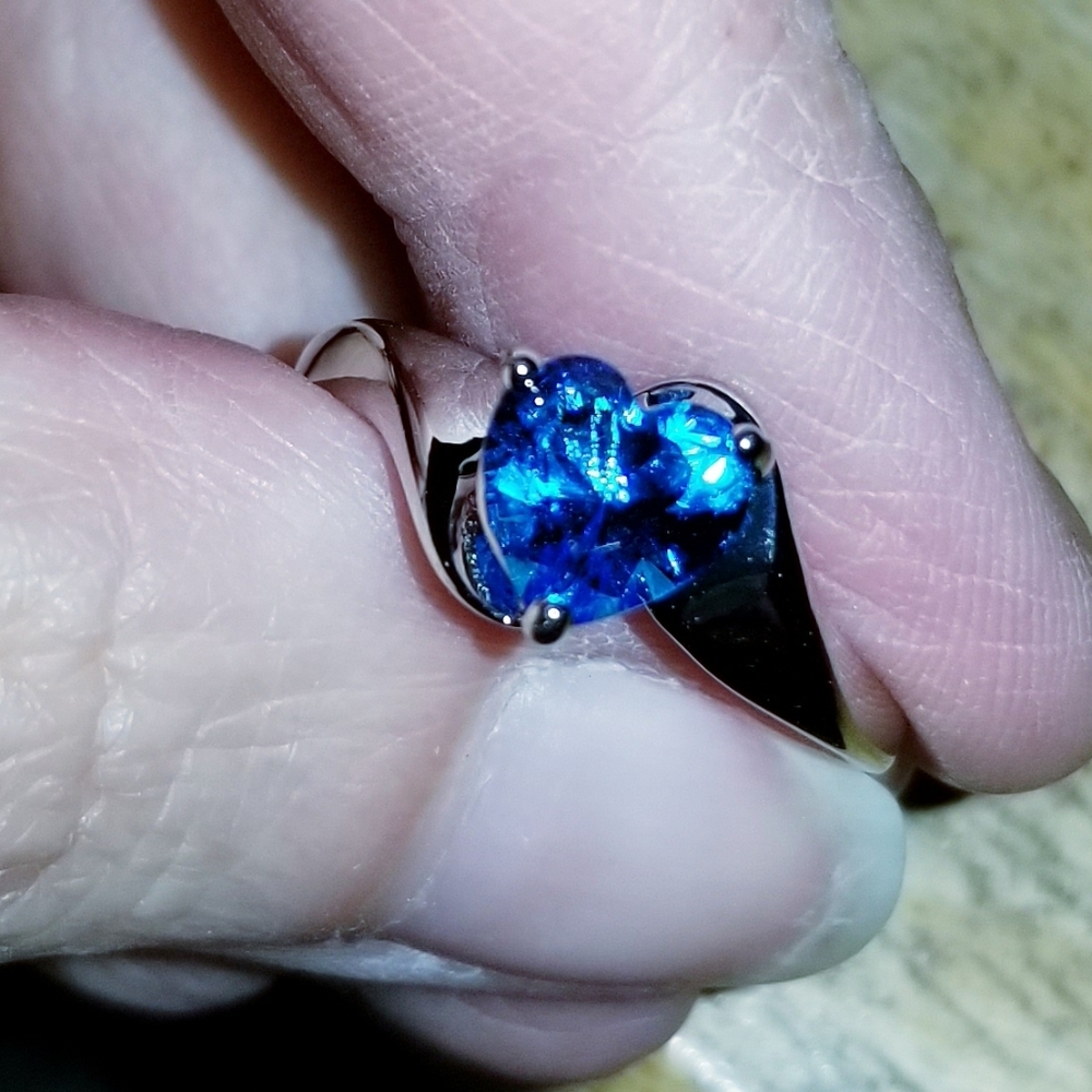 Sterling silver, lap created blue topaz